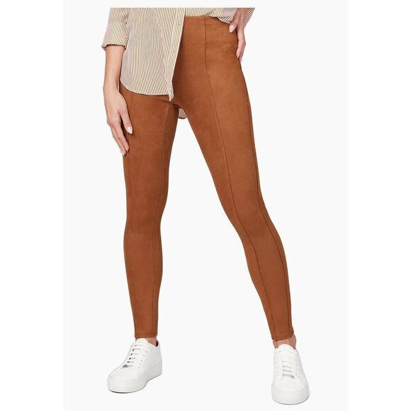 Spanx Size Medium Rich Caramel Brown Faux Suede Stretch Pant Shapewear Leggings - Picture 7 of 16